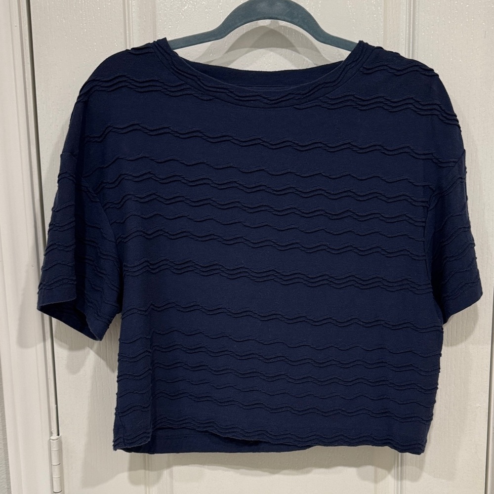 Madewell Navy Wave Pattern Short Sleeve Top
